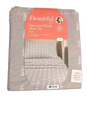 Beautiful Drew Barrymore Signature Floral Fawn Full Sheet Set 4-Piece